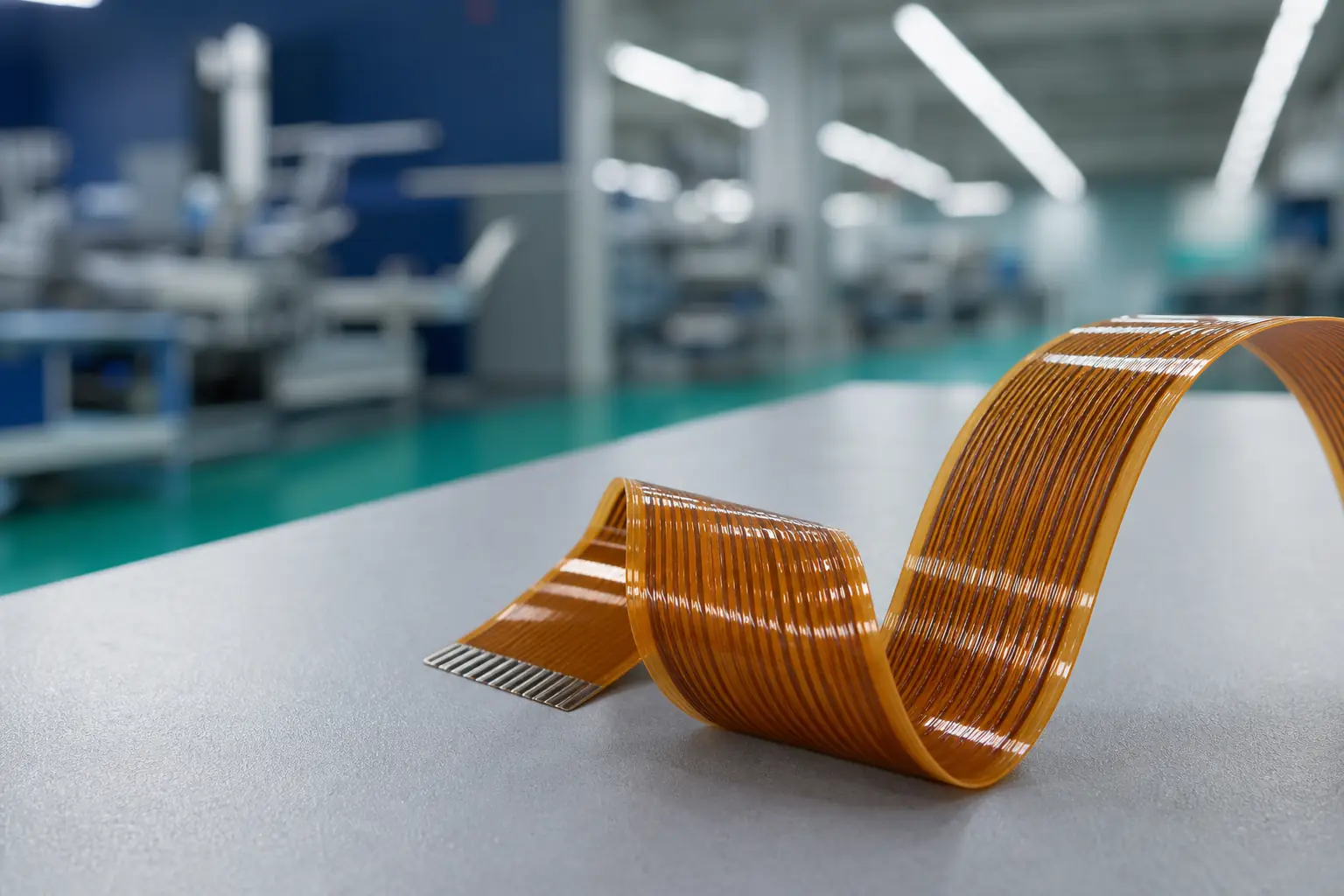Flexible flat cable ribbon on a manufacturing workbench